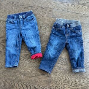 TWO Baby Gap Fleece Lined Straight Jeans | 12-18M | Medium & Dark Wash